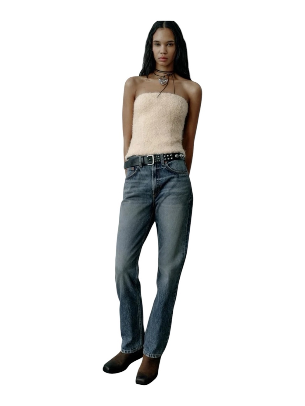 Zara Structured Strapless Top Cream Bouclé Textured Hidden Zip Size M NWOT - Picture 4 of 7